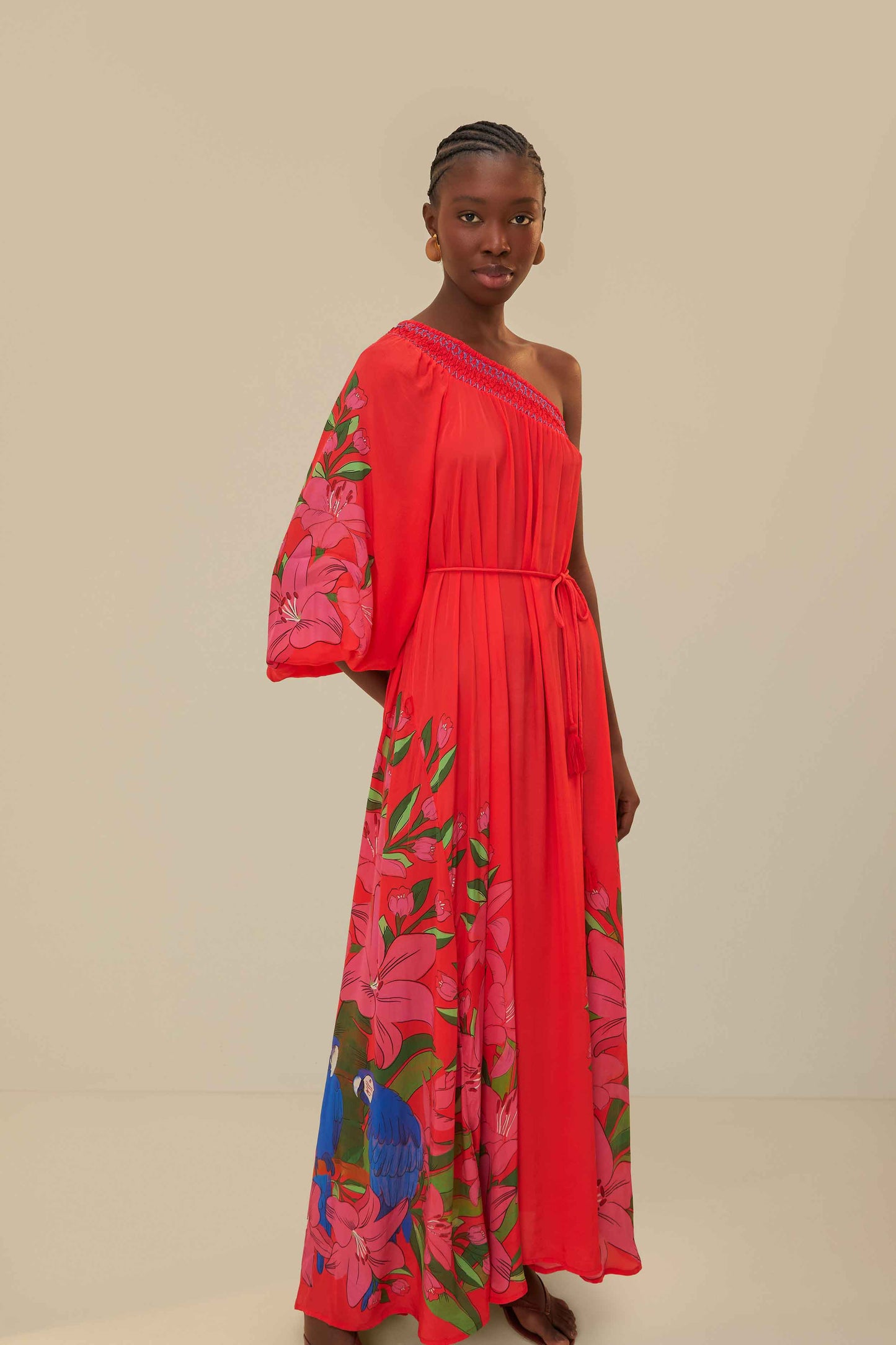 Red Summer Foliage Scarf Maxi Dress FARM Rio Red Summer Foliage Scarf Maxi Dress FARM Rio