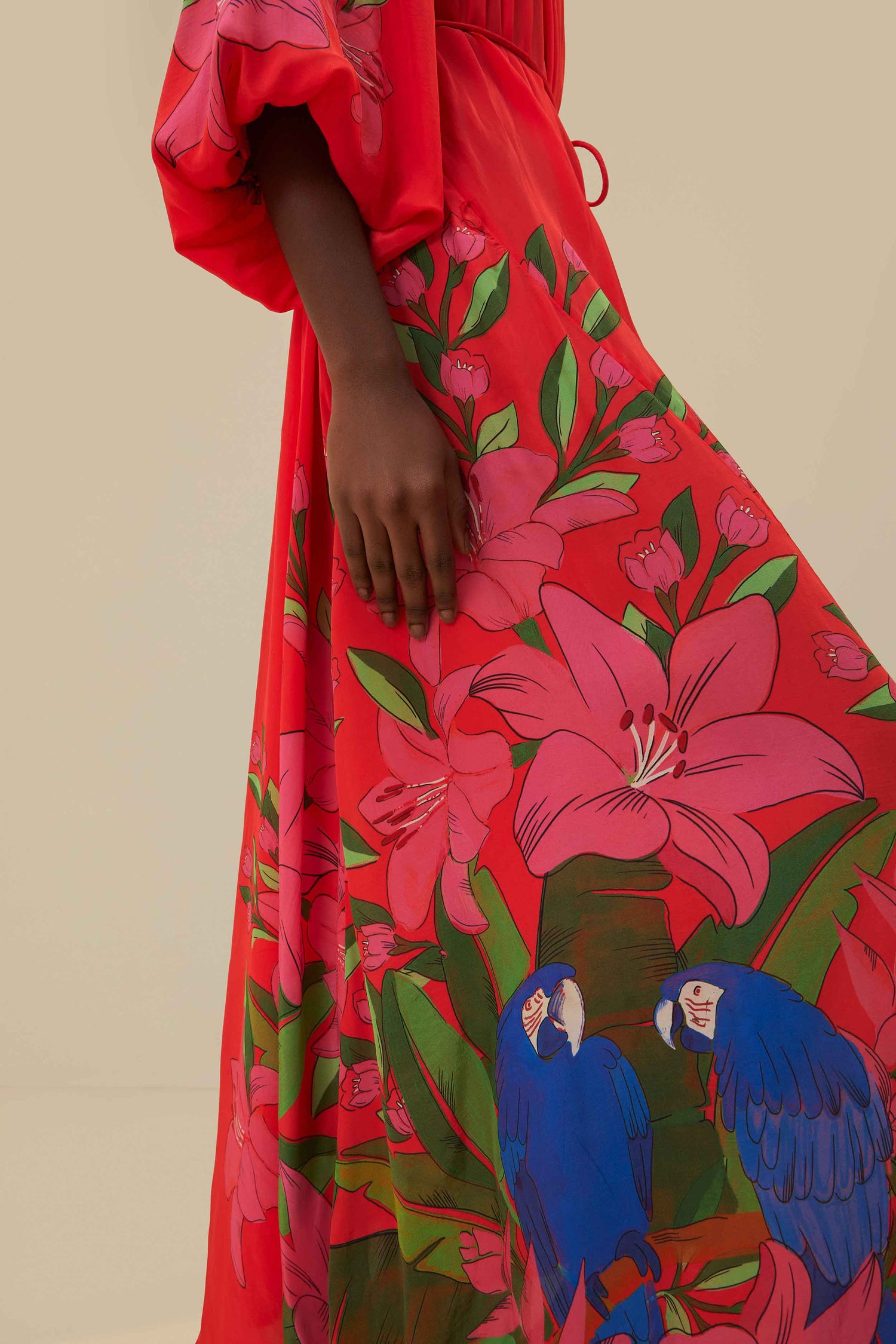 Red Summer Foliage Scarf Maxi Dress FARM Rio Red Summer Foliage Scarf Maxi Dress FARM Rio
