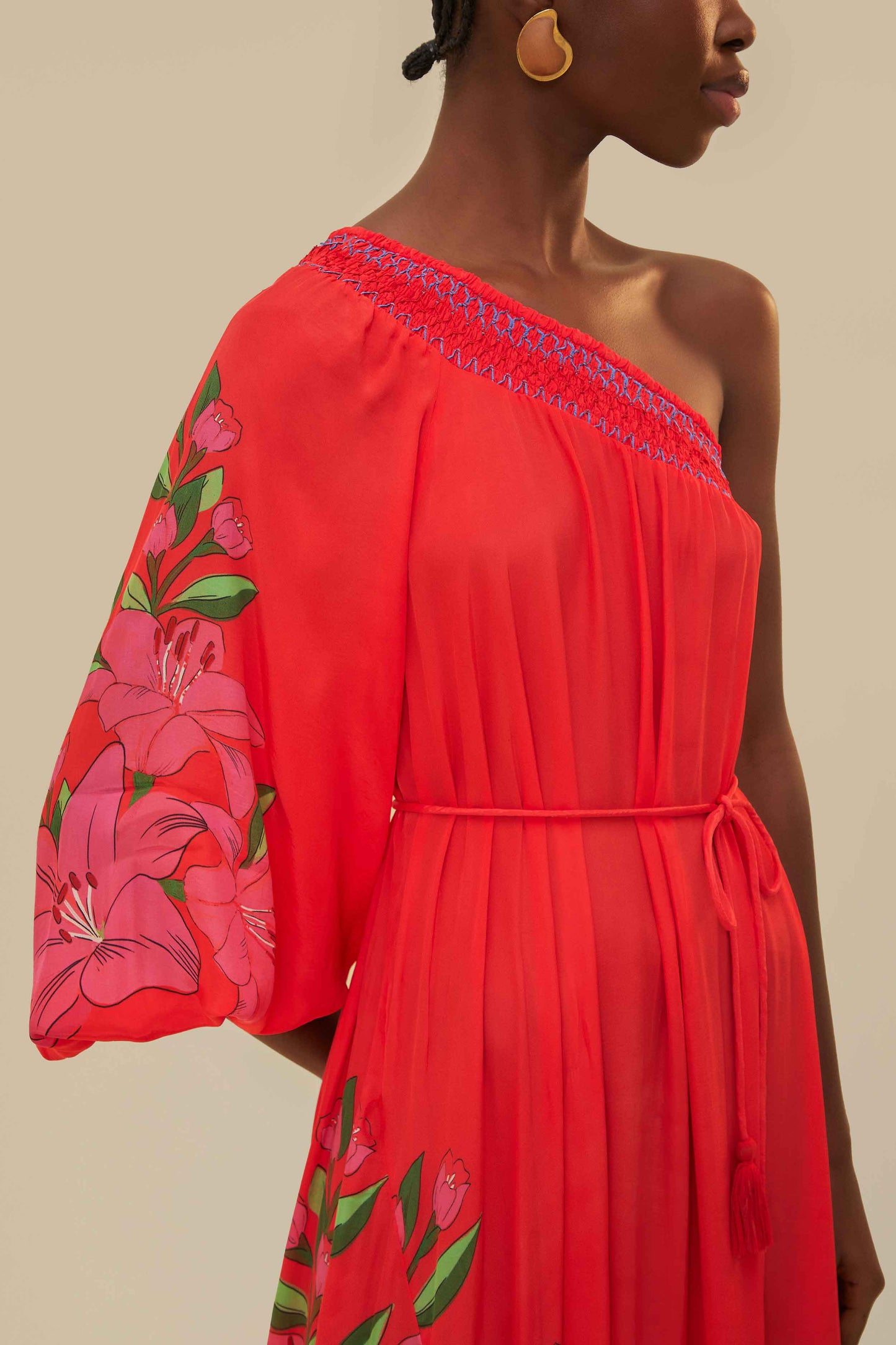 Red Summer Foliage Scarf Maxi Dress FARM Rio Red Summer Foliage Scarf Maxi Dress FARM Rio