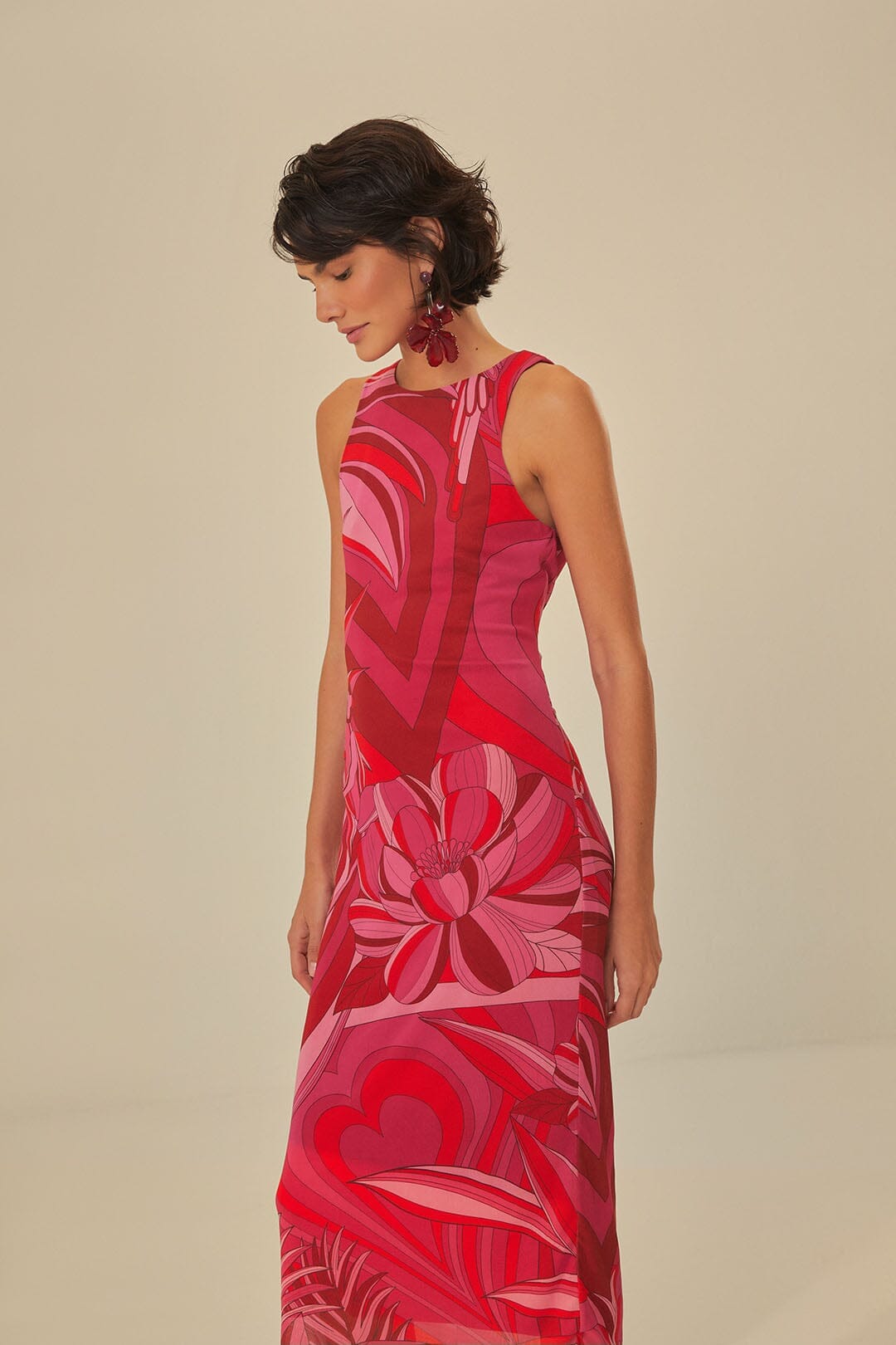 Red Endless Summer Tulle Midi Dress FARM Rio Red Endless Summer Tulle Midi Dress FARM Rio