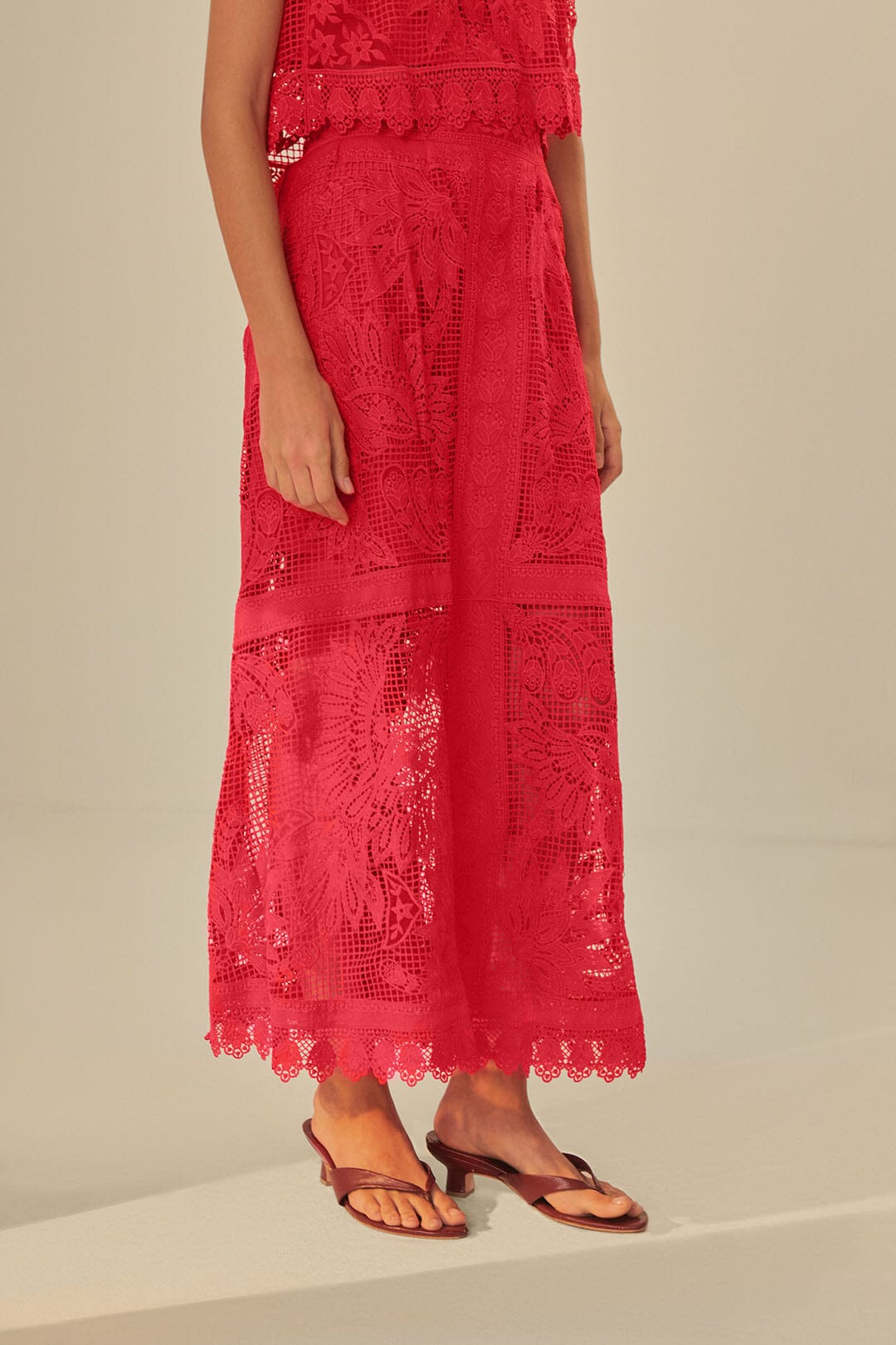 farm rio red nature guipure midi dress Farm Rio Red Guipure Cut Out Midi Dress by Farm Rio