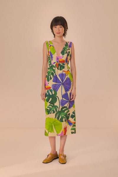 Sand Macaw Jungle V Neck Midi Dress – FARM Rio