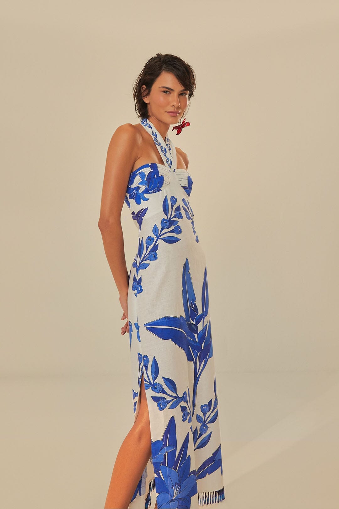 Off-White Blue Yard Sleeveless Maxi Dress FARM Rio Off-White Blue Yard Sleeveless Maxi Dress FARM Rio