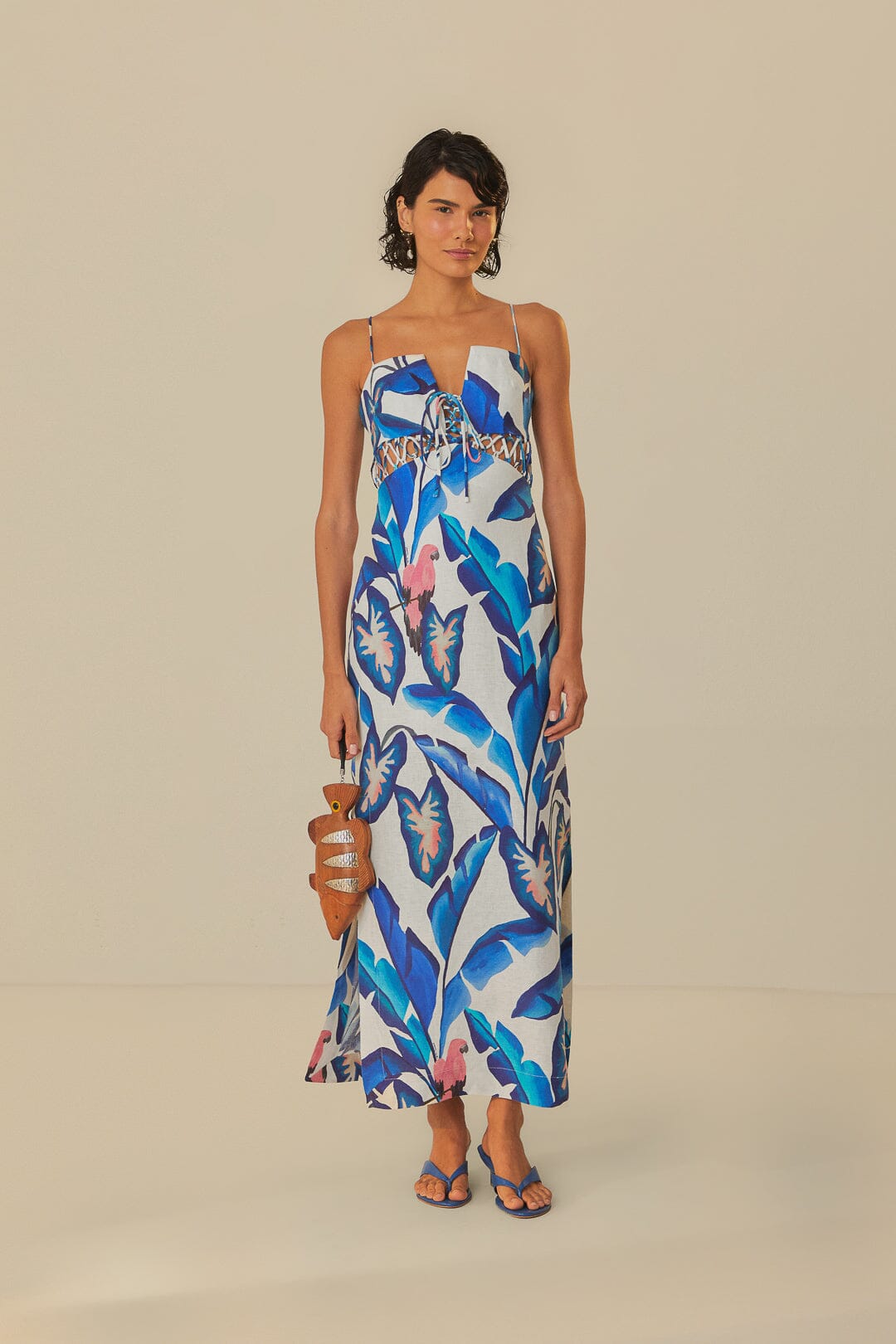 Off-White Blue Foliage Maxi Dress – FARM Rio