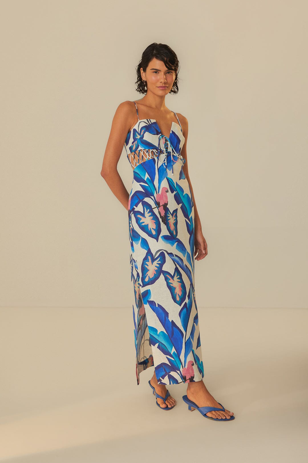 Off-White Blue Foliage Maxi Dress