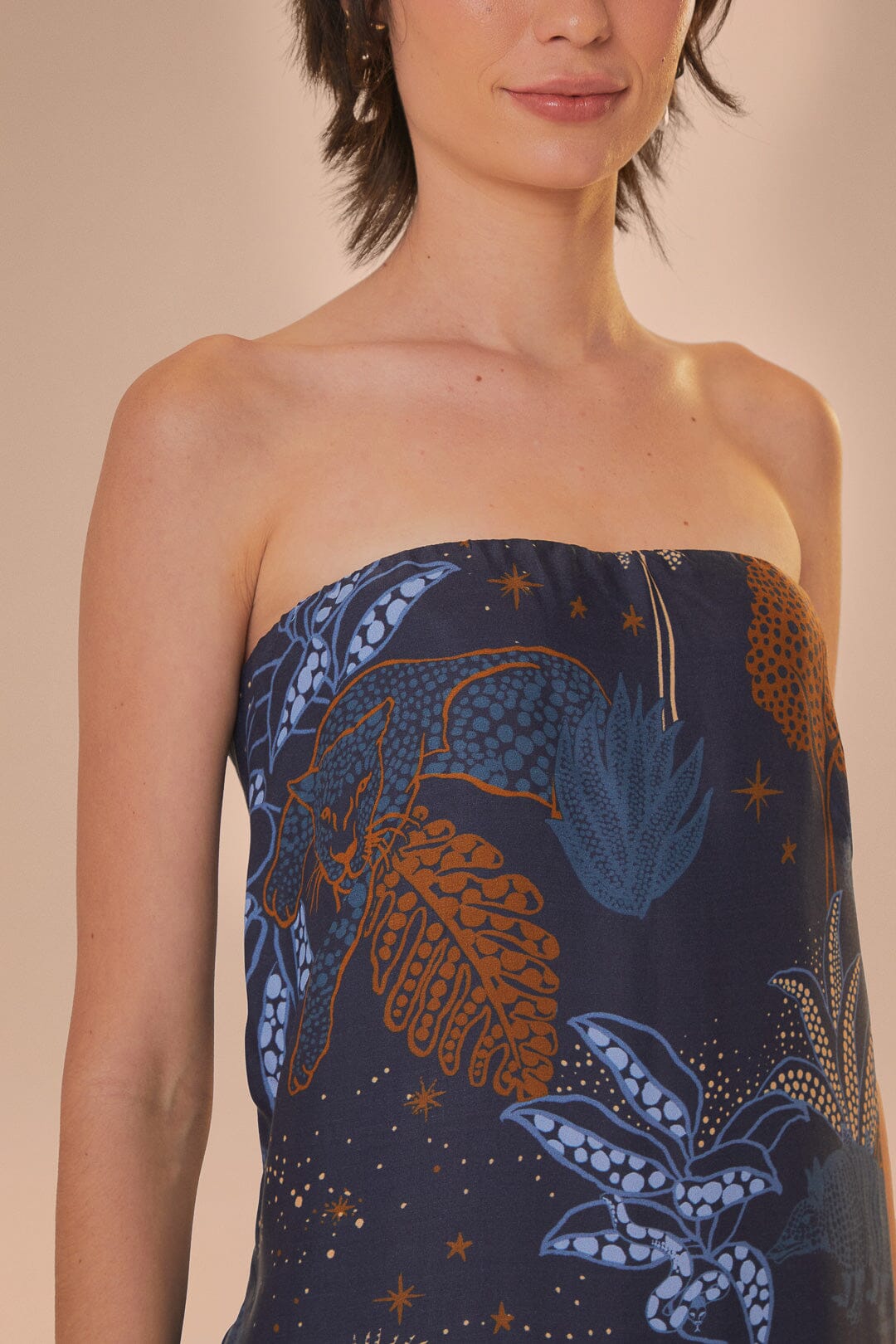 Navy Blue Night Jungle Strapless Blouse