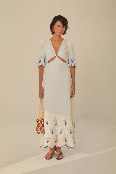 Off-White Sea Of Fish Embroidered Midi Dress – FARM Rio