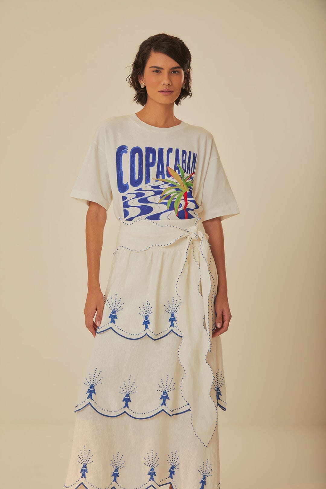 Off-White Sea Of Fish Embroidered Midi Skirt FARM Rio Off-White Sea Of Fish Embroidered Midi Skirt FARM Rio
