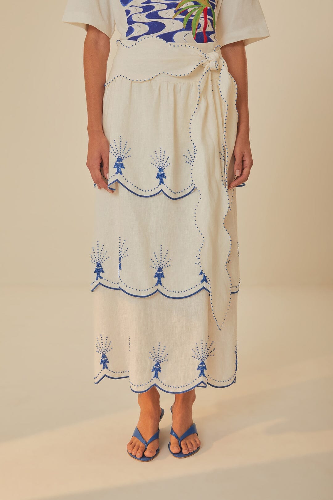Off-White Sea Of Fish Embroidered Midi Skirt FARM Rio Off-White Sea Of Fish Embroidered Midi Skirt FARM Rio