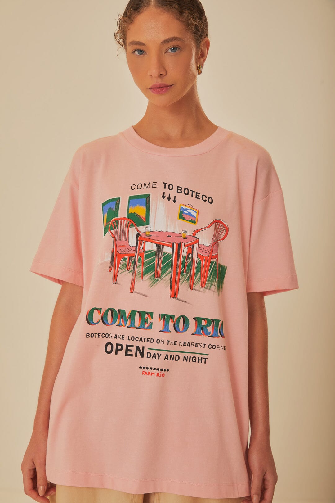 T-shirt décontracté en coton biologique rose Come To Rio
