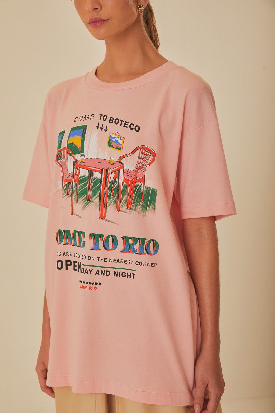 T-shirt décontracté en coton biologique rose Come To Rio