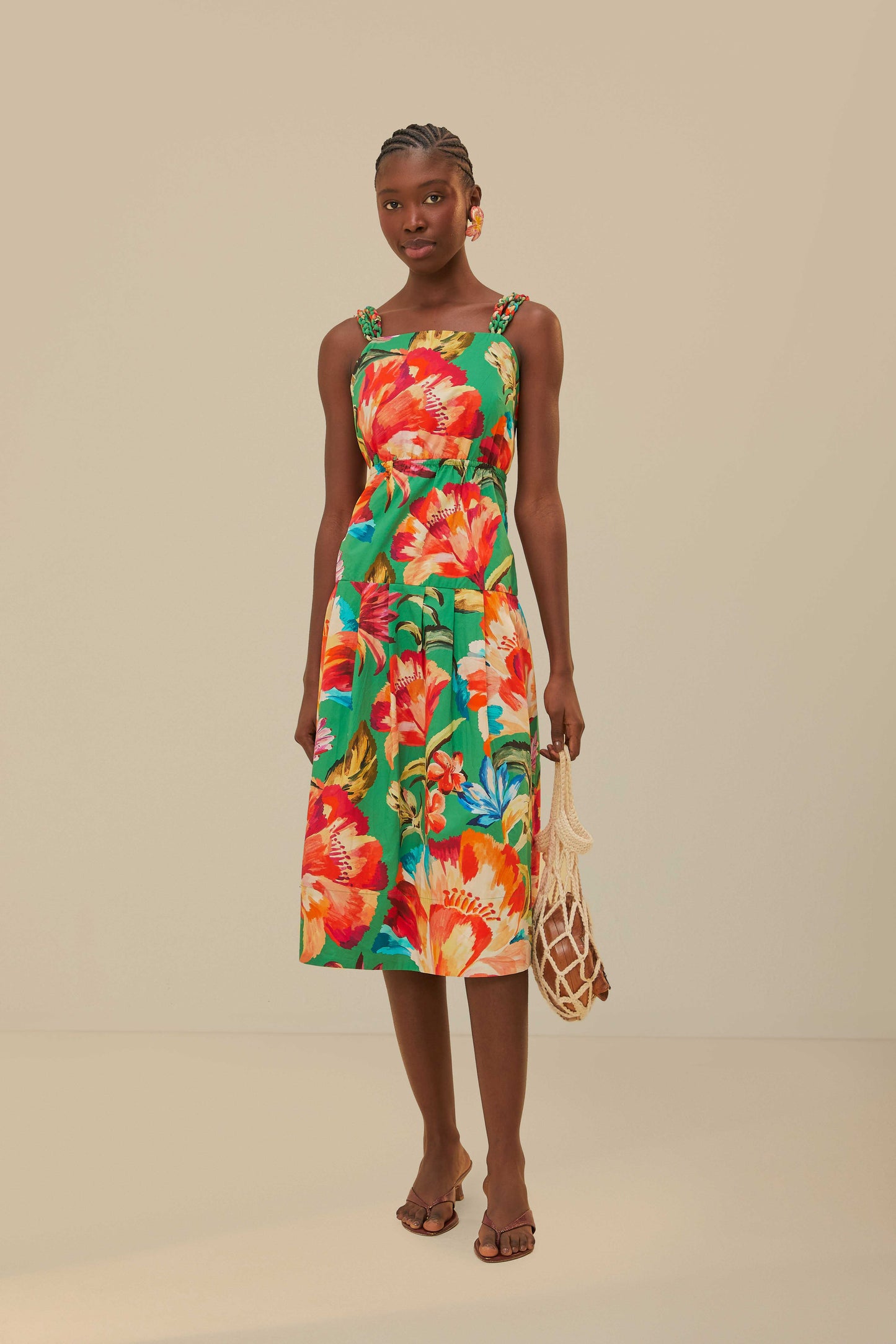 Green Tropicart Sleeveless Midi Dress