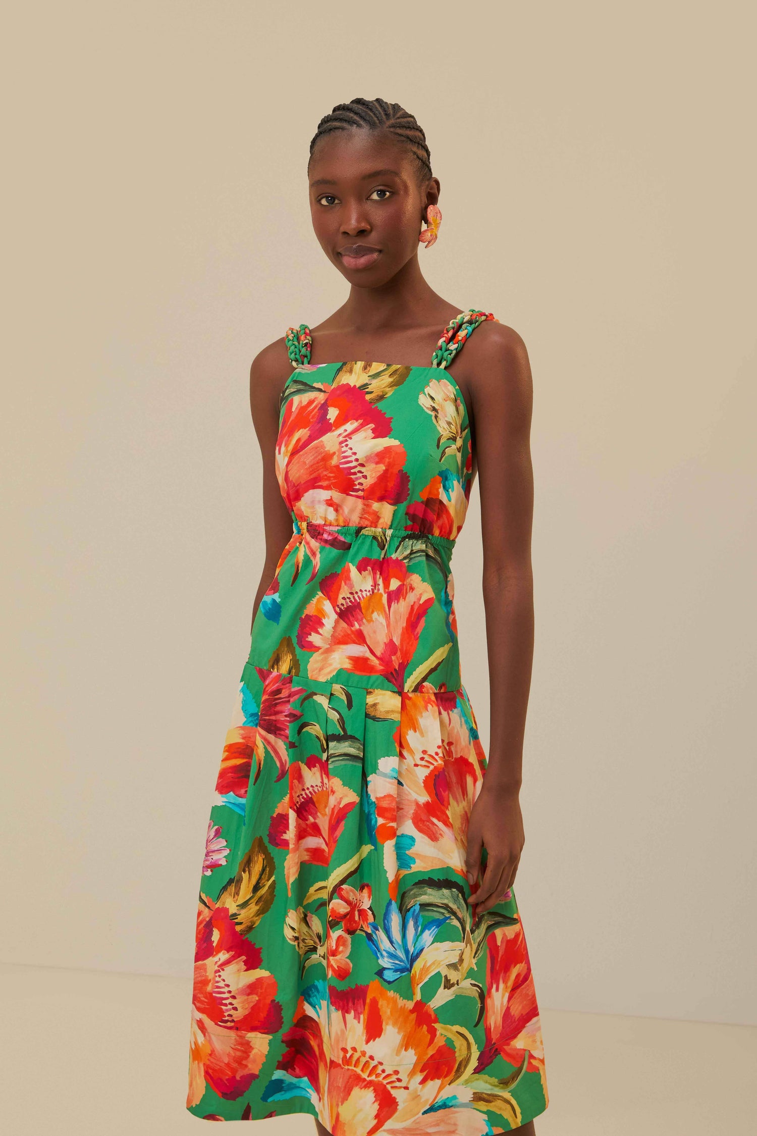 farm rio green tropical swing sleeveless midi dress Tropical Swing Green Sleeveless Midi Dress