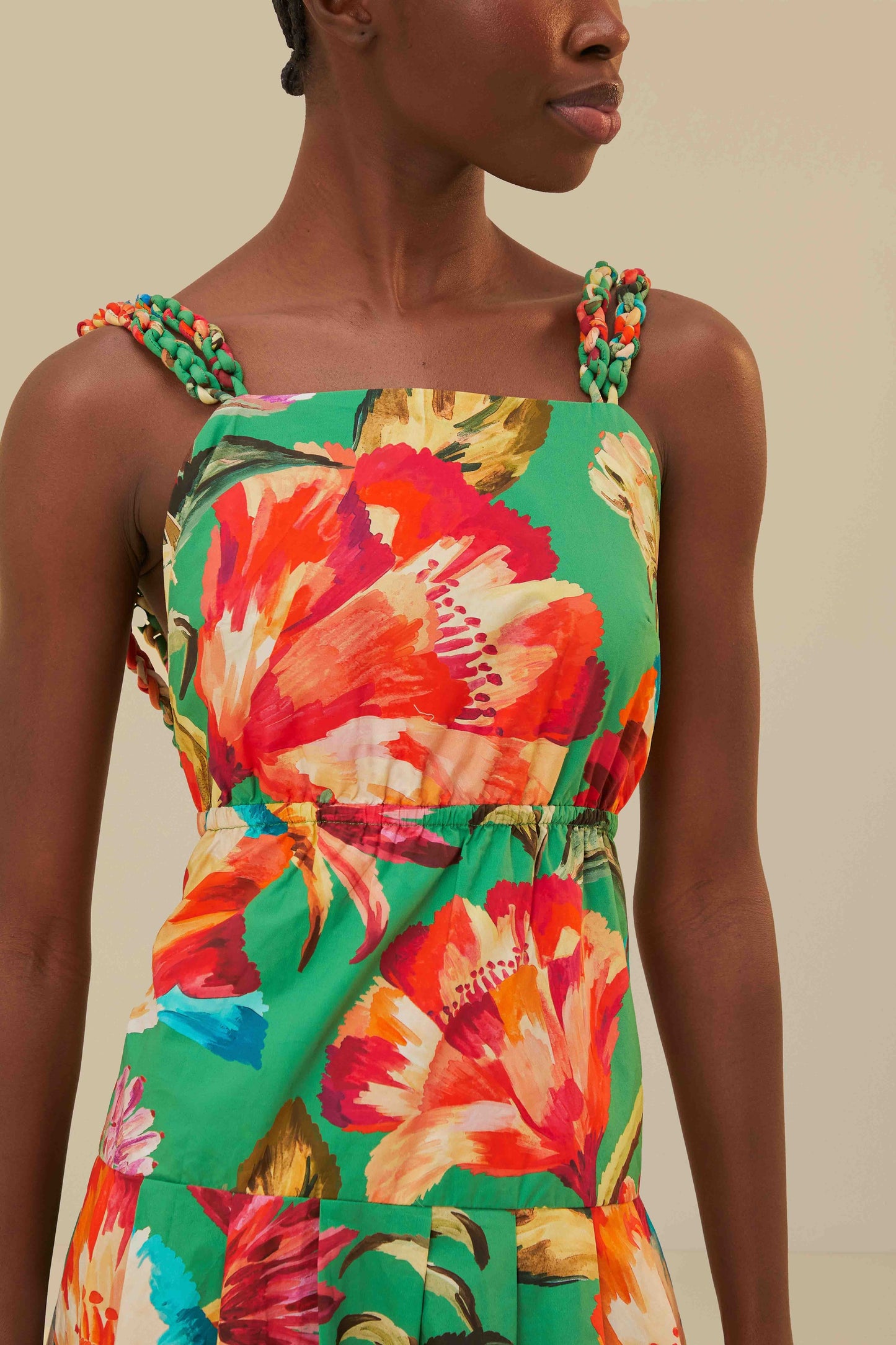 Green Tropicart Sleeveless Midi Dress