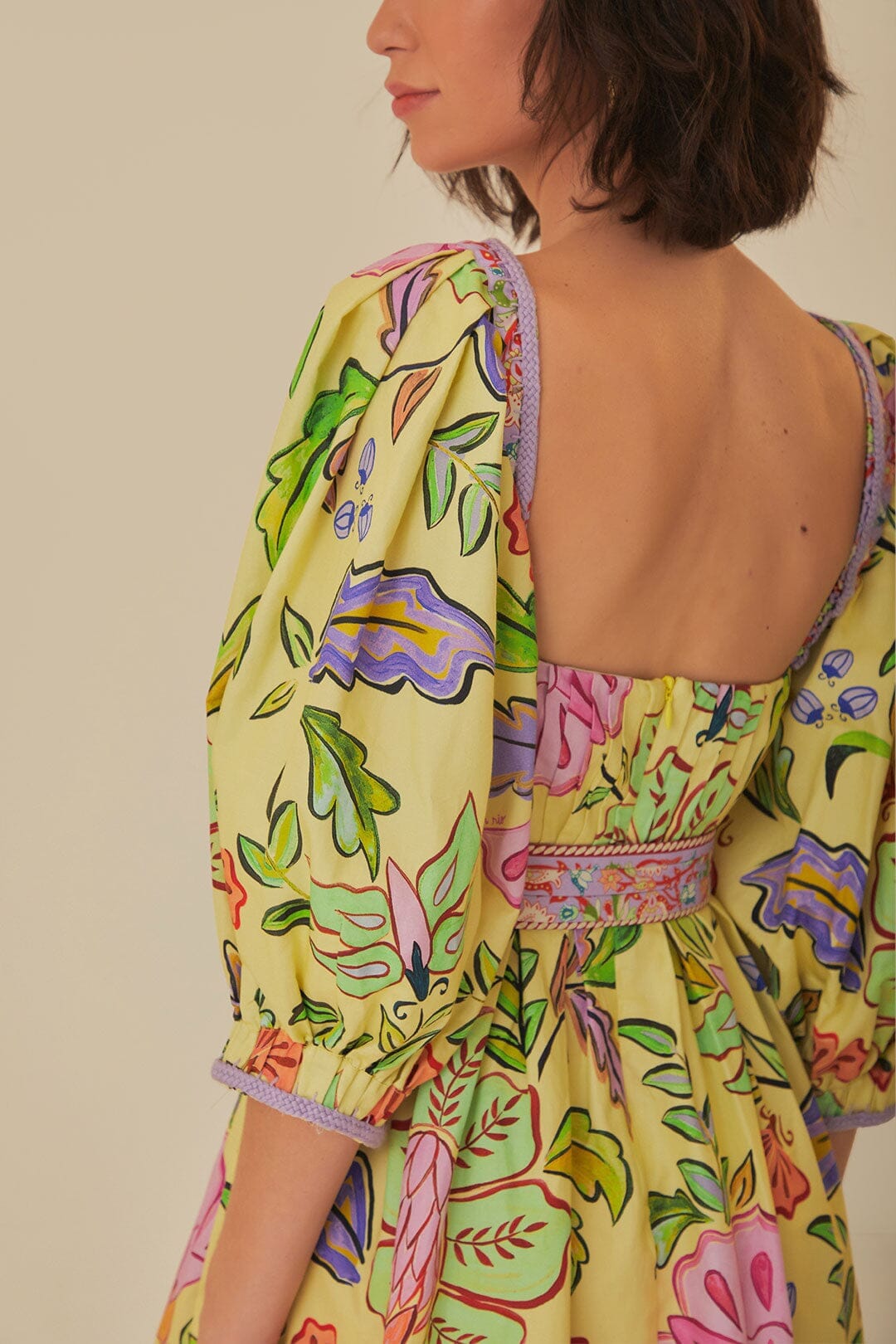 floral insects mini dress Farm Rio Floral Insects Printed Linen-blend Mini Dress White Farm Rio