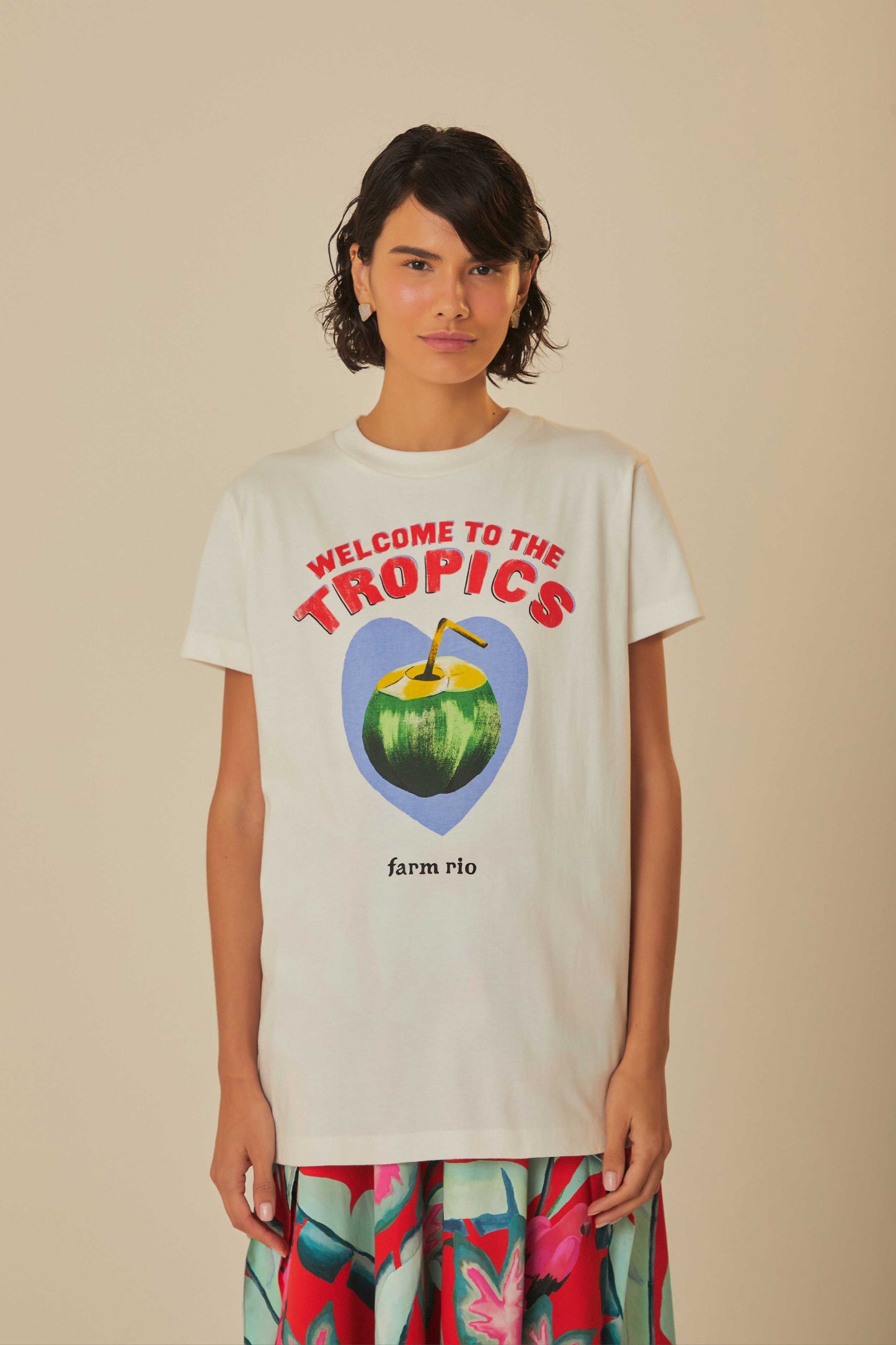 T-shirt blanc en coton biologique Welcome To The Tropics