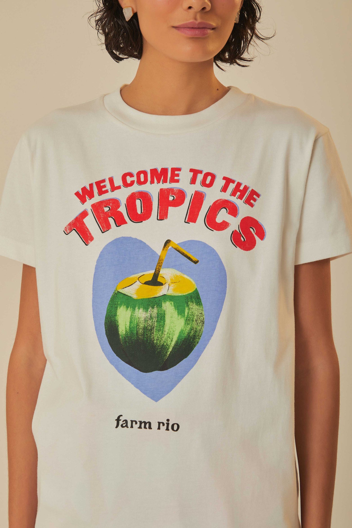 T-shirt blanc en coton biologique Welcome To The Tropics