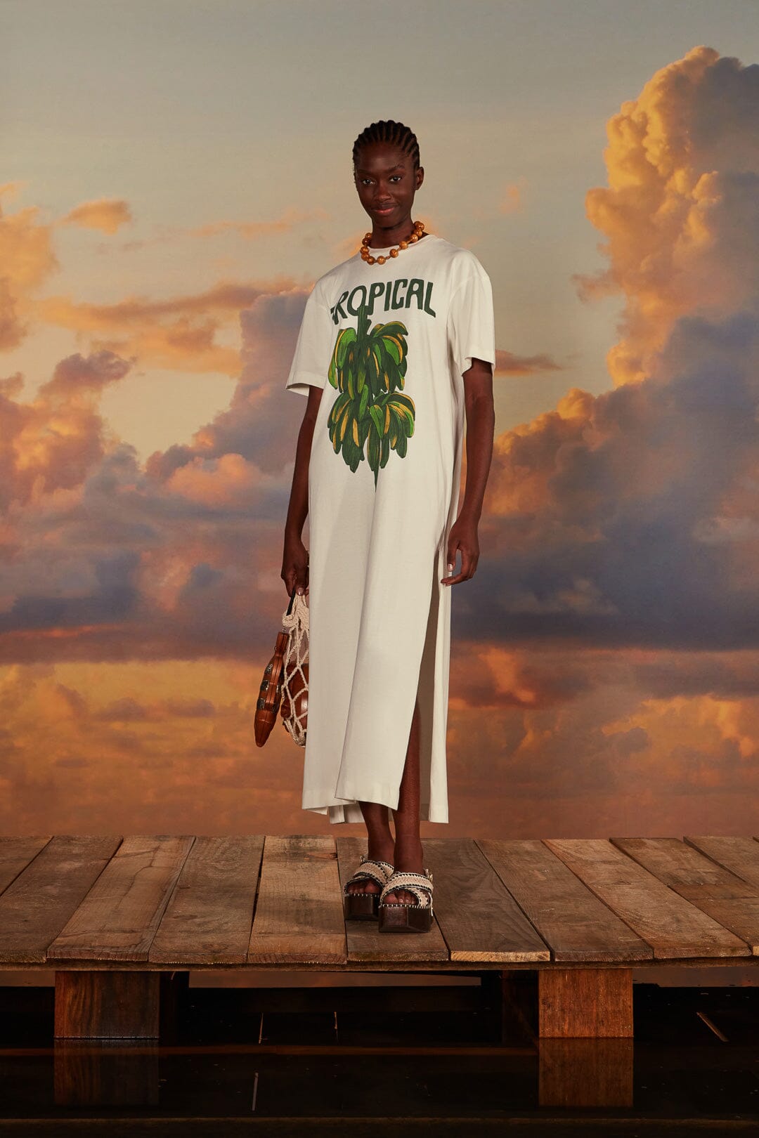 Off-White Tropical Organic Cotton T-Shirt Dress FARM Rio Off-White Tropical Organic Cotton T-Shirt Dress FARM Rio