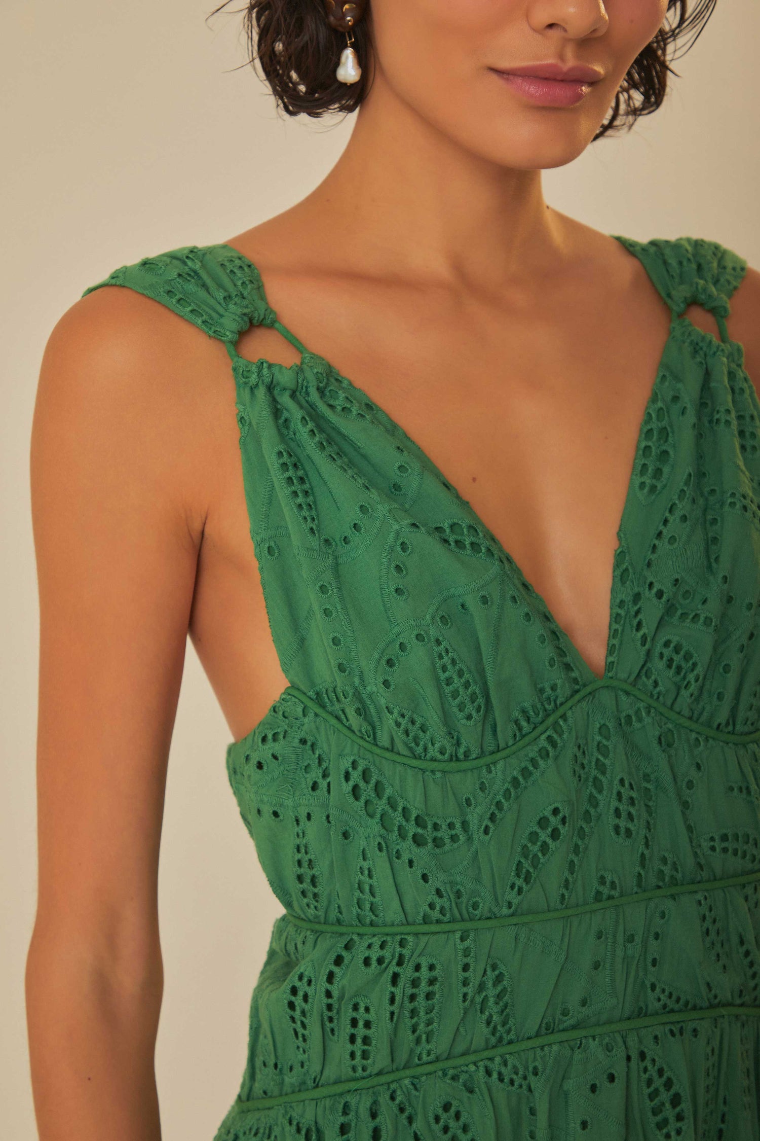 Green Monstera Corset Eyelet Maxi Dress FARM Rio Green Monstera Corset Eyelet Maxi Dress FARM Rio