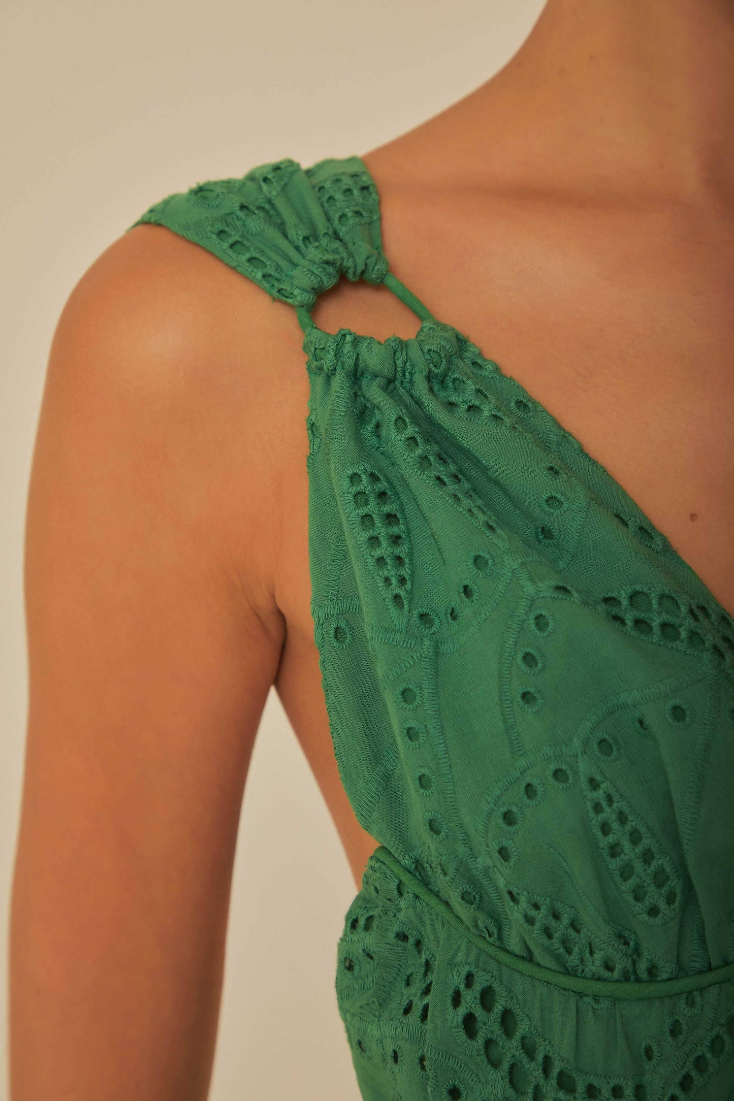Robe longue à œillets corset Monstera verte