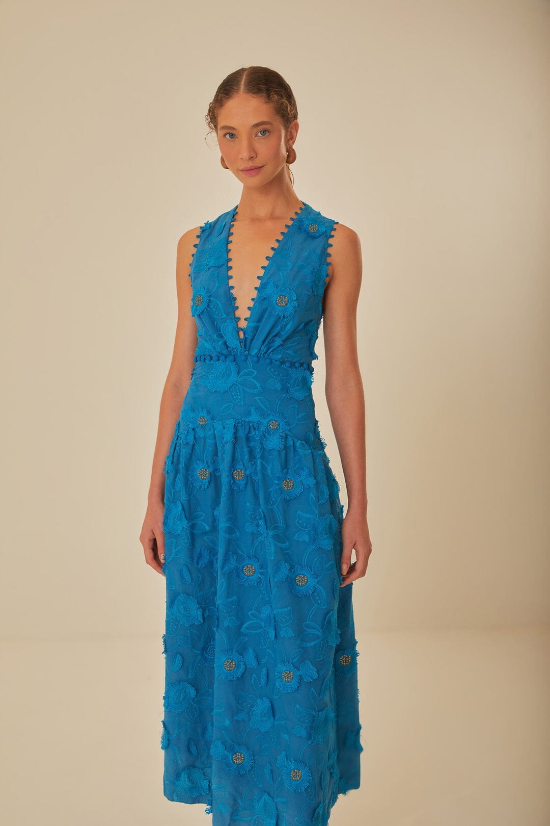 Blue 3D Flower Sleeveless Maxi Dress FARM Rio Blue 3D Flower Sleeveless Maxi Dress FARM Rio