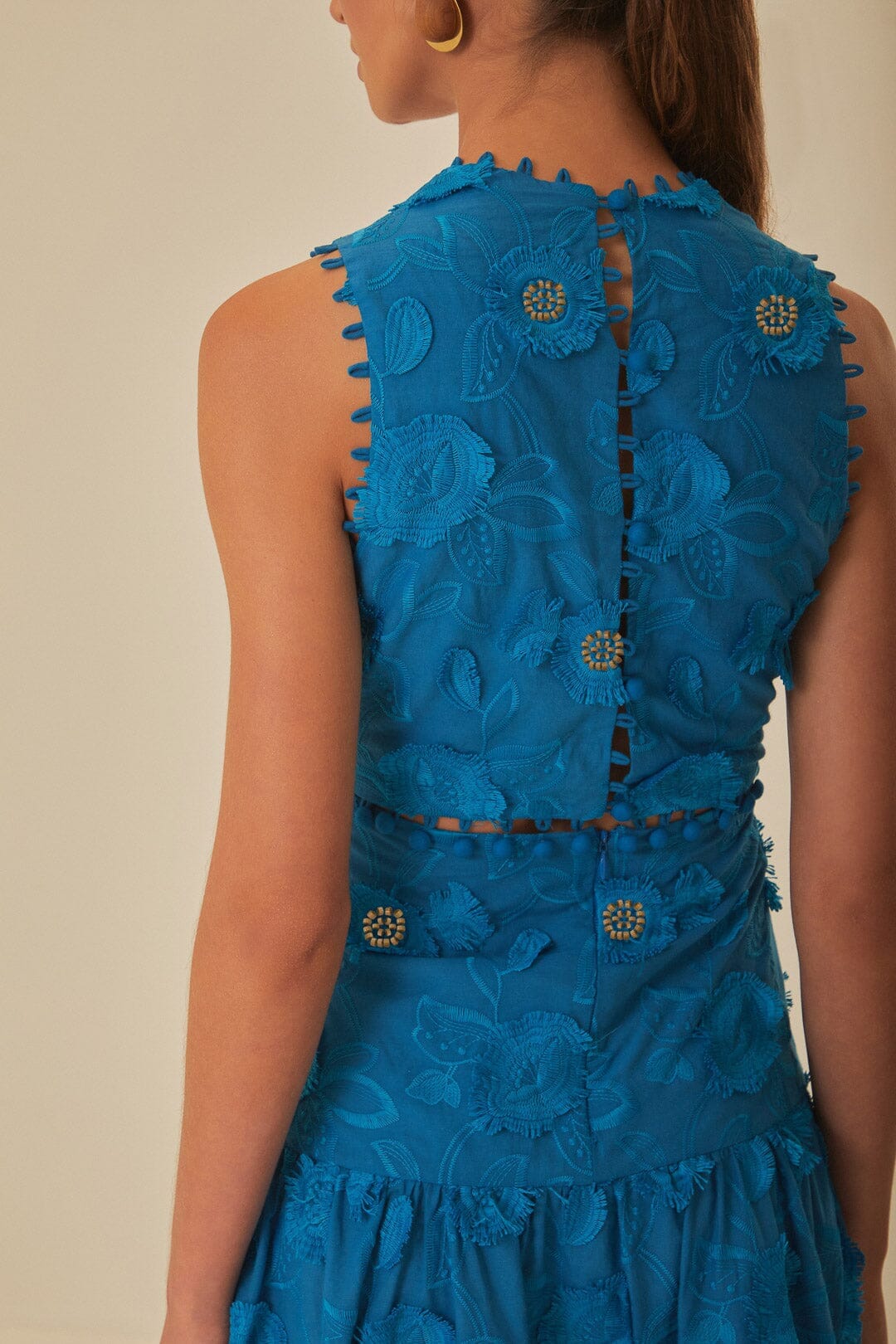 Blue 3D Flower Sleeveless Maxi Dress FARM Rio Blue 3D Flower Sleeveless Maxi Dress FARM Rio