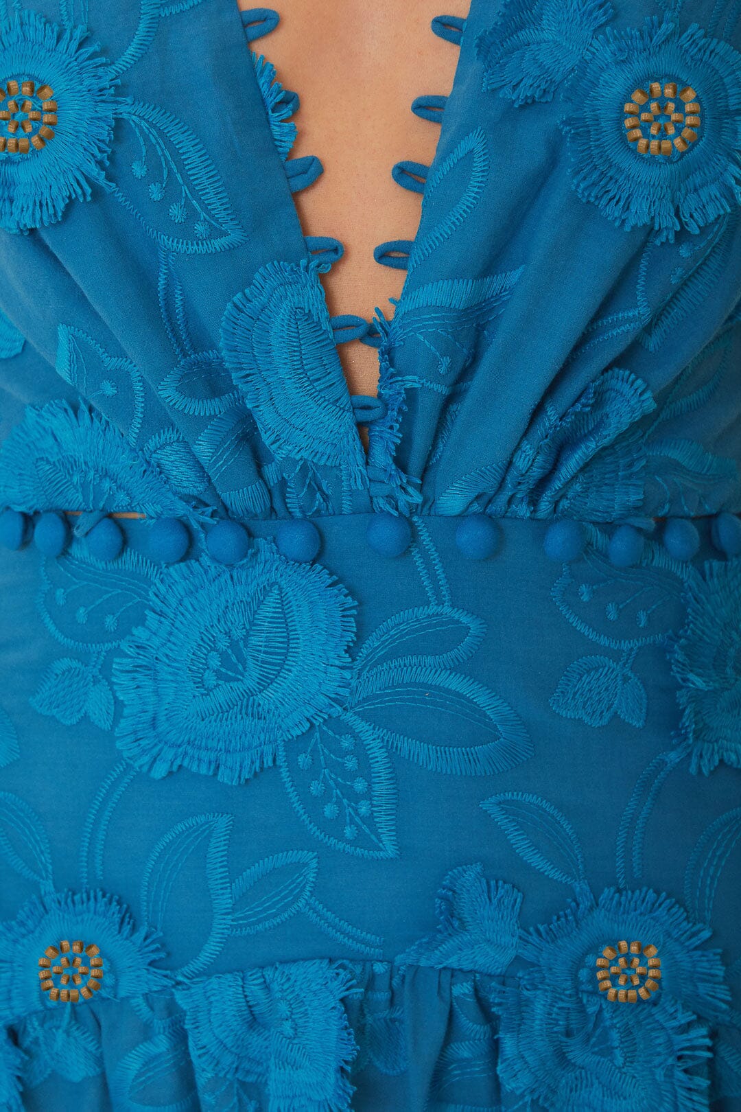 Robe longue bleue sans manches à fleurs 3D