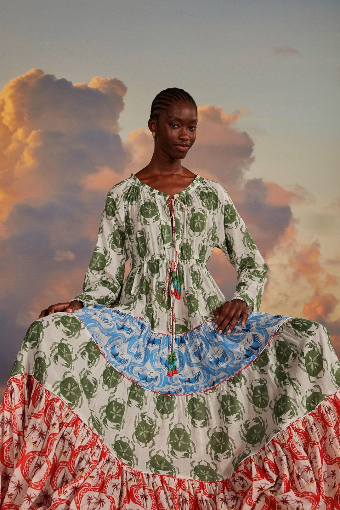 Stamp Mix Long Sleeve Maxi Dress FARM Rio