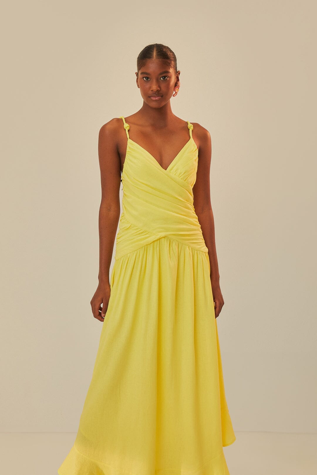 farm rio yellow sleeveless maxi dress FARM Rio Bananas Maxi Wrap Dress | Yellow | Size XS