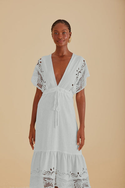 Off-White Embroidered Guipure Midi Dress – FARM Rio