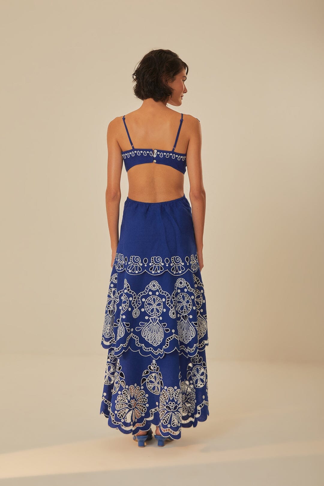 Blue Flower Richelieu Euroflax Premium Linen Midi Dress FARM Rio Blue Flower Richelieu Euroflax Premium Linen Midi Dress FARM Rio