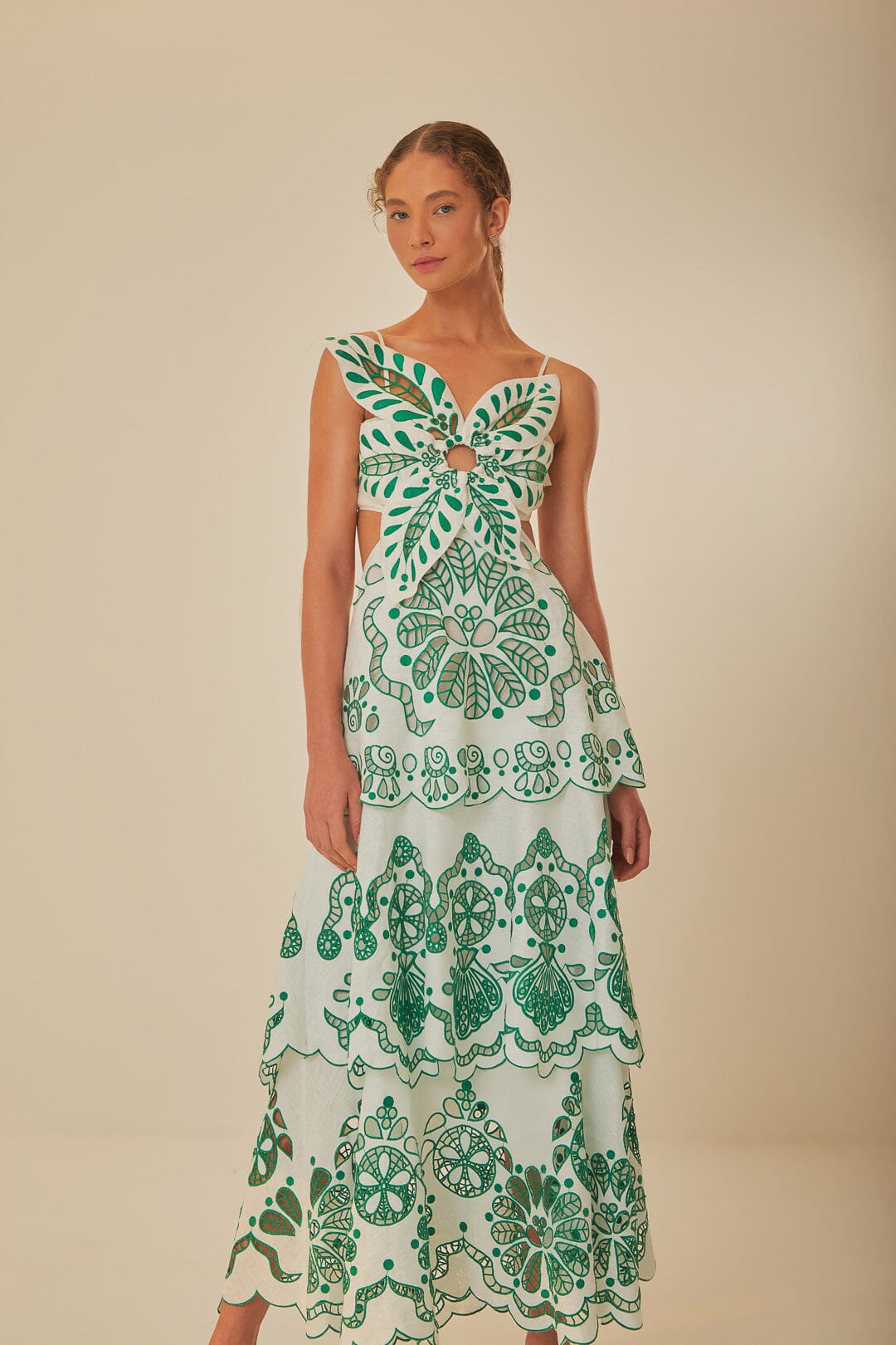 Off-White Flower Richelieu Midi Dress FARM Rio Off-White Flower Richelieu Midi Dress FARM Rio