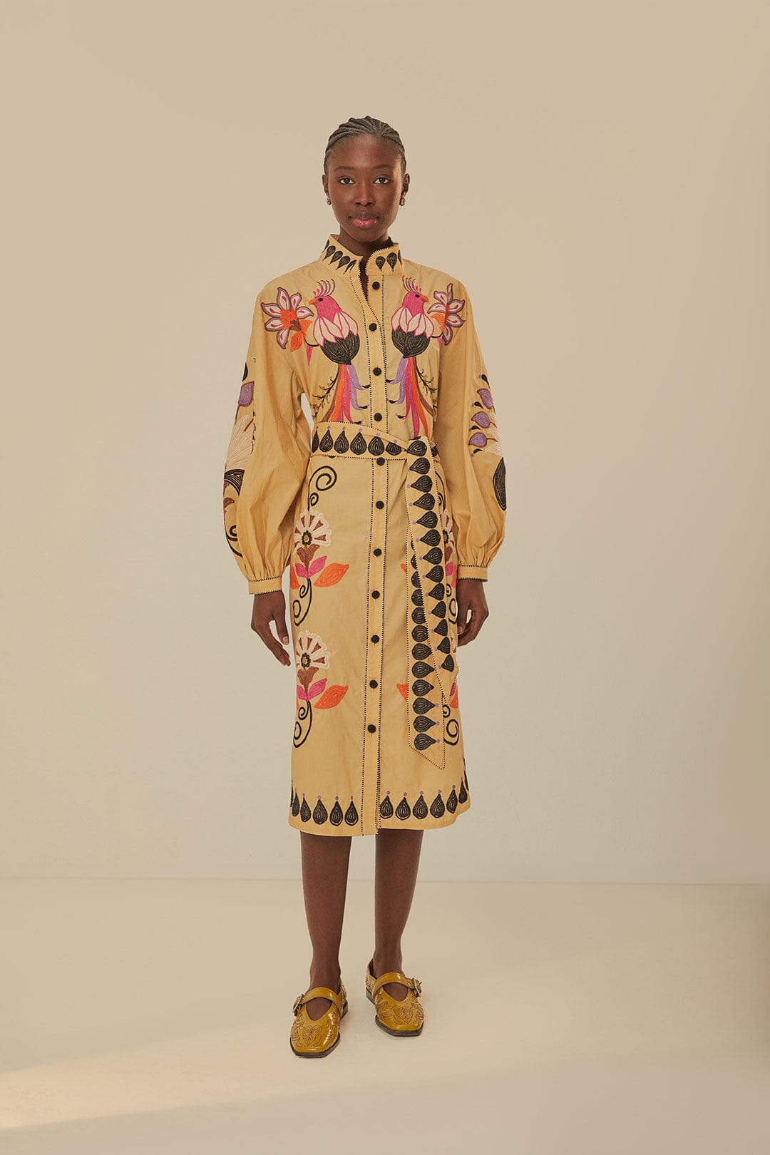 khaki embroidered dress Midi dress in khaki color with applique and embroidery Meduza Dress