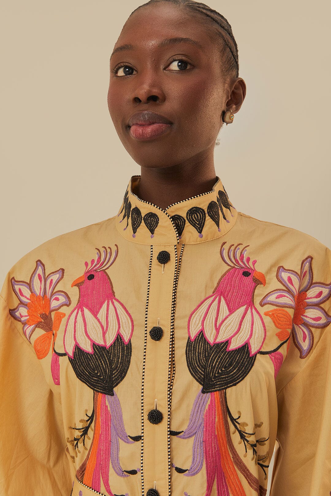 Khaki Flower Bird Embroidered Midi Dress FARM Rio Khaki Flower Bird Embroidered Midi Dress FARM Rio