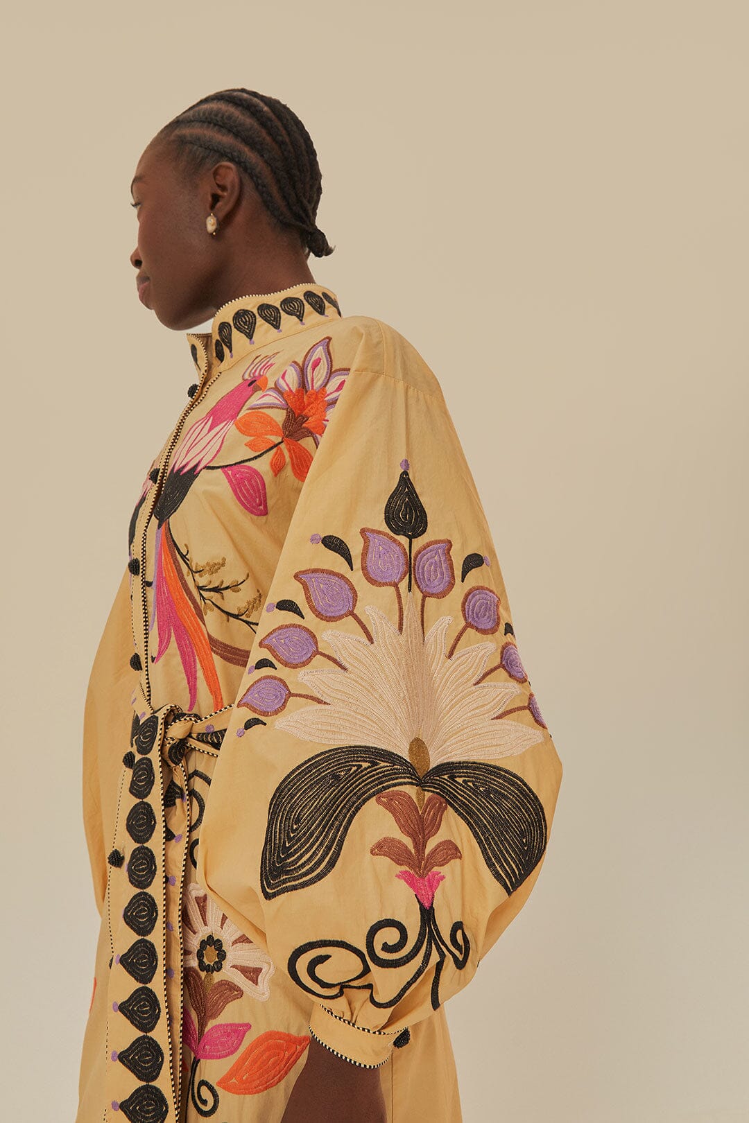 Khaki Flower Bird Embroidered Midi Dress FARM Rio Khaki Flower Bird Embroidered Midi Dress FARM Rio