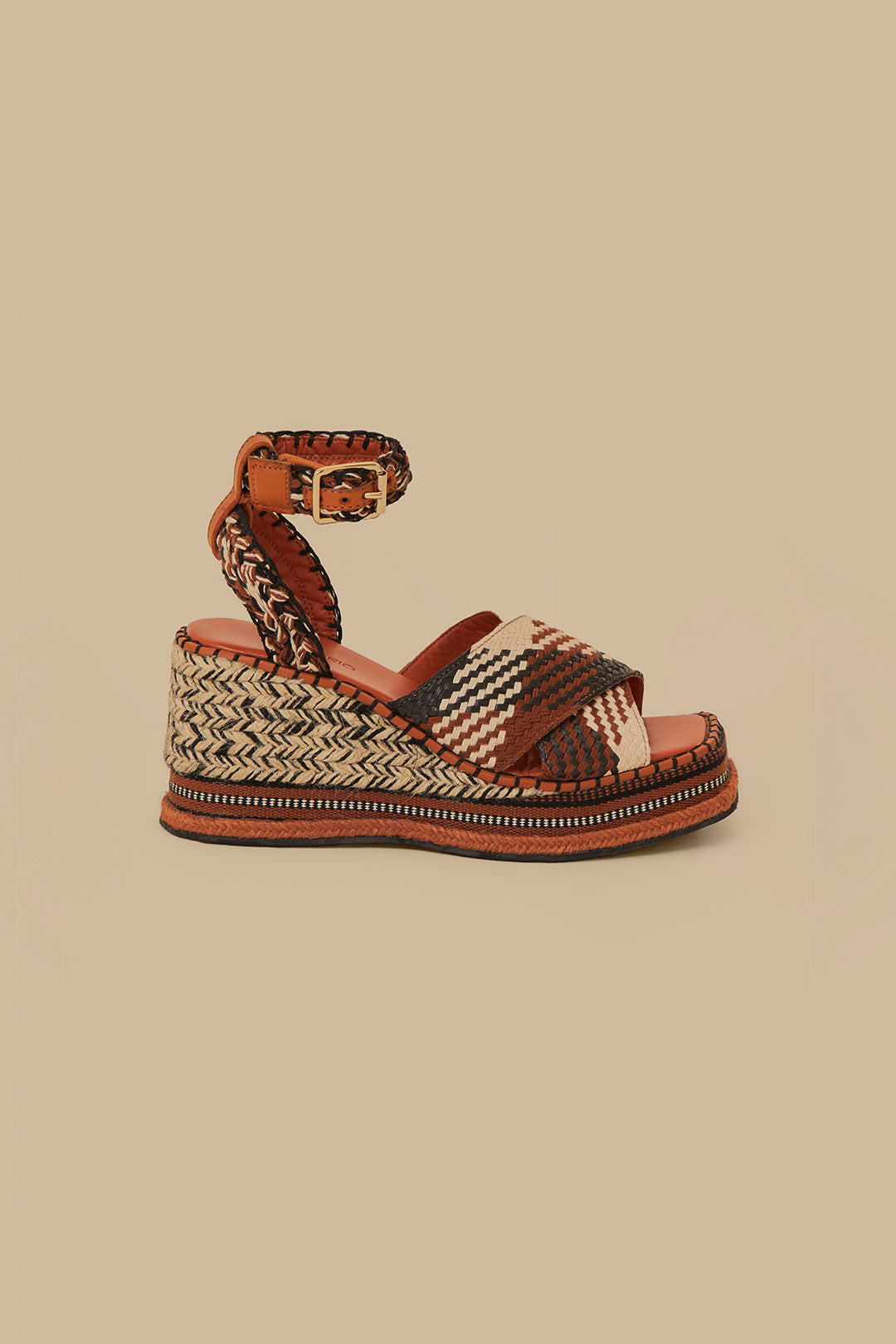 Rust Multi Texture Wedge Sandal