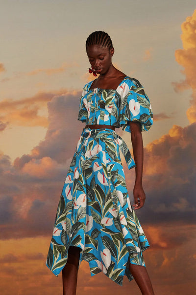 Blue Anthurium Garden Asymmetric Midi Skirt – FARM Rio