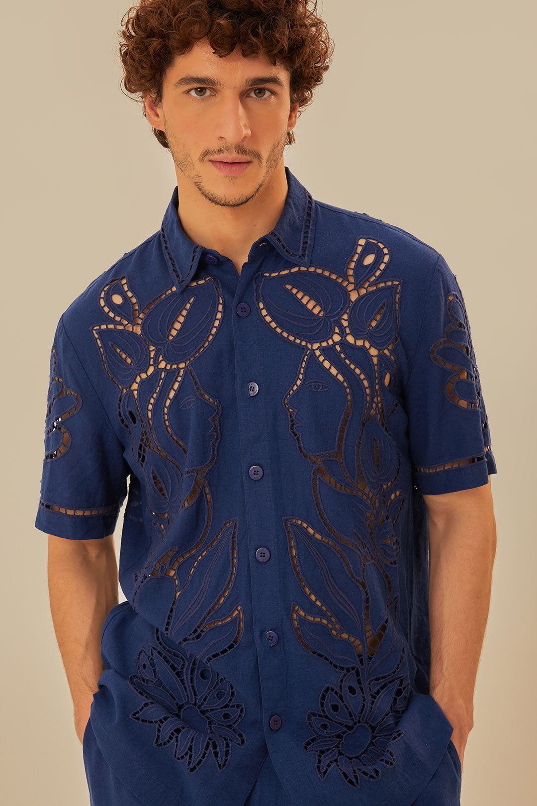 Surrealist Richelieu Embroidered Euroflax™ Premium Linen Shirt