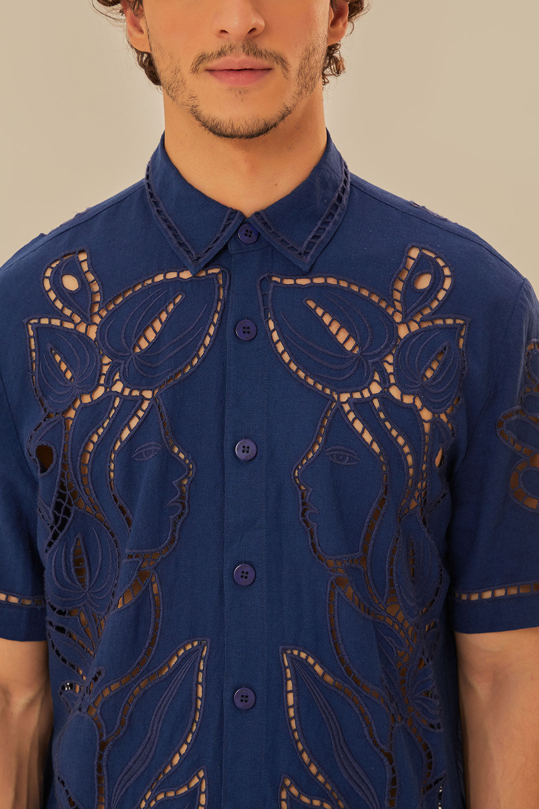 Surrealist Richelieu Embroidered Euroflax™ Premium Linen Shirt