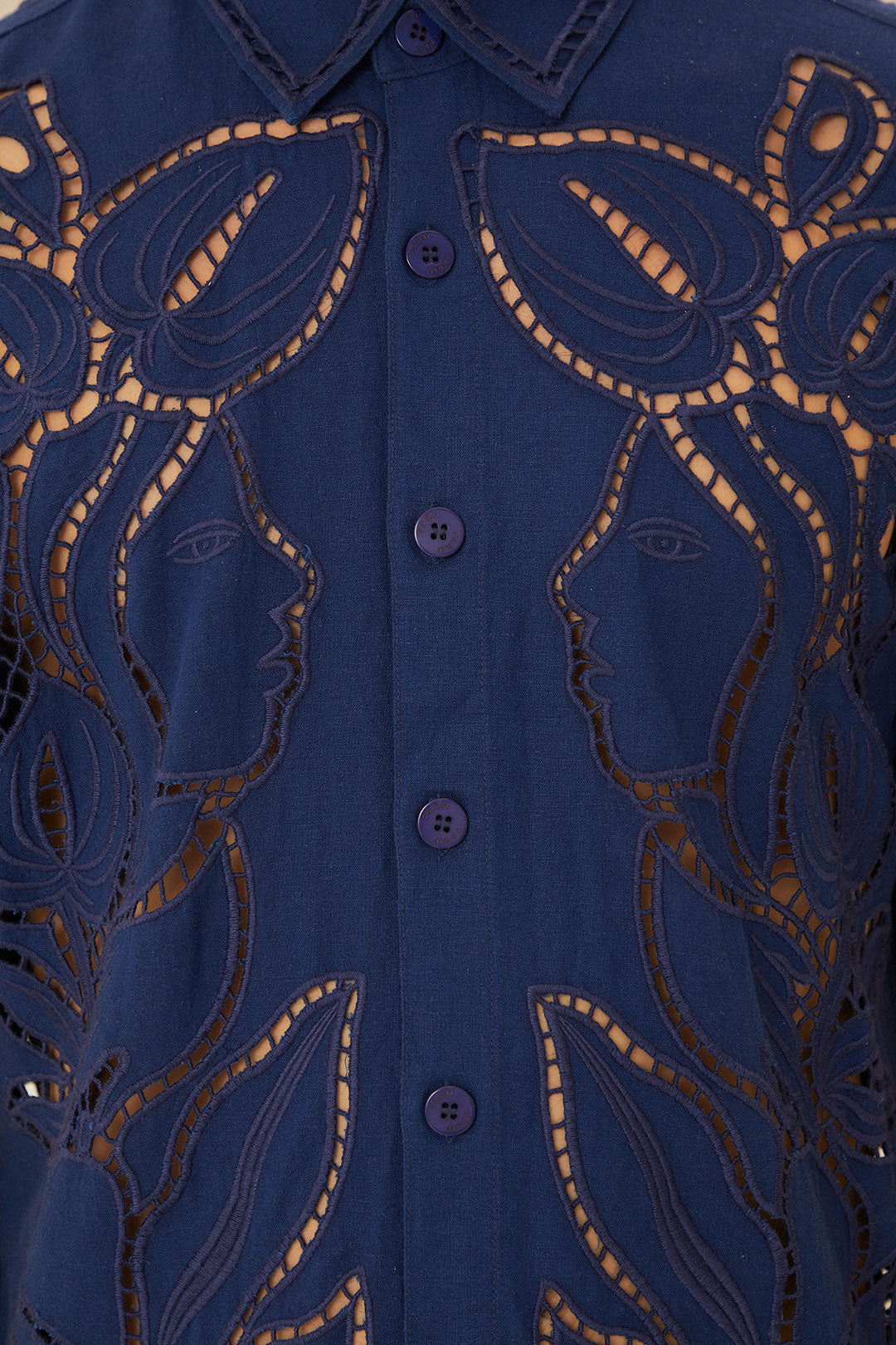 Surrealist Richelieu Embroidered Euroflax™ Premium Linen Shirt