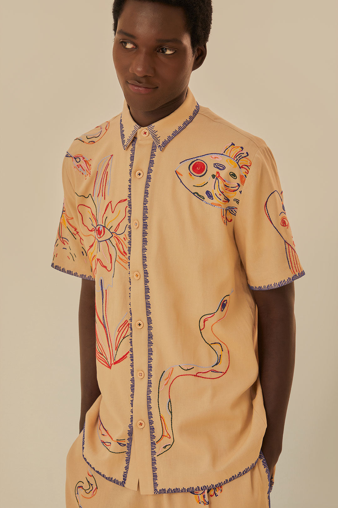 Khaki Embroidered Unisex Shirt