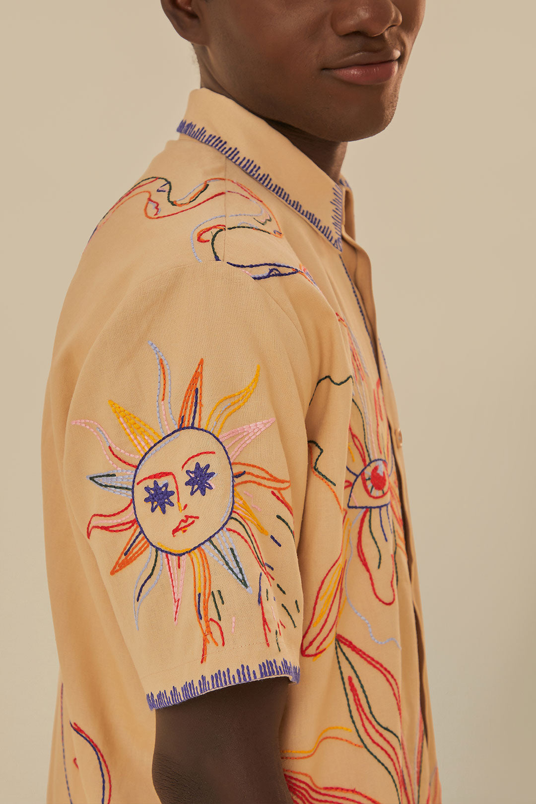 Khaki Embroidered Unisex Shirt