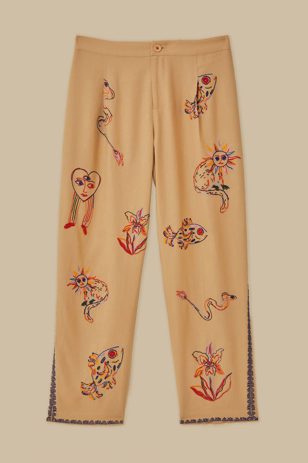 Khaki Embroidered Pants