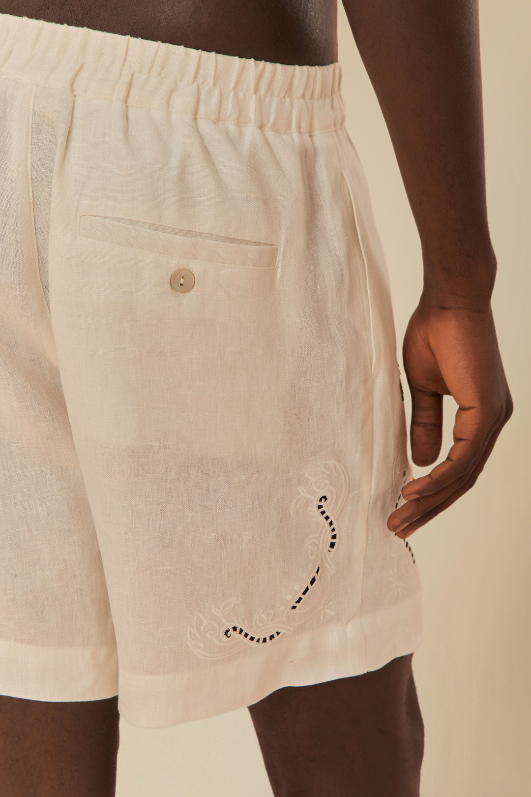 Tropical Destination Embroidered Euroflax™ Premium Linen Shorts