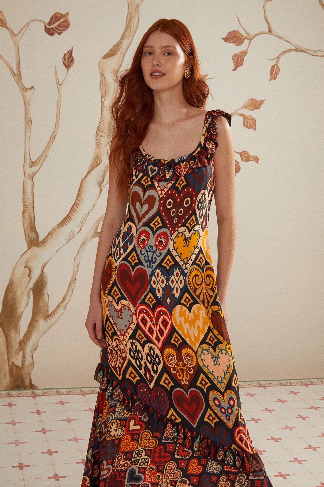 farm rio painted hearts cotton maxi dress Rent Painted Hearts Dress - Farm Rio