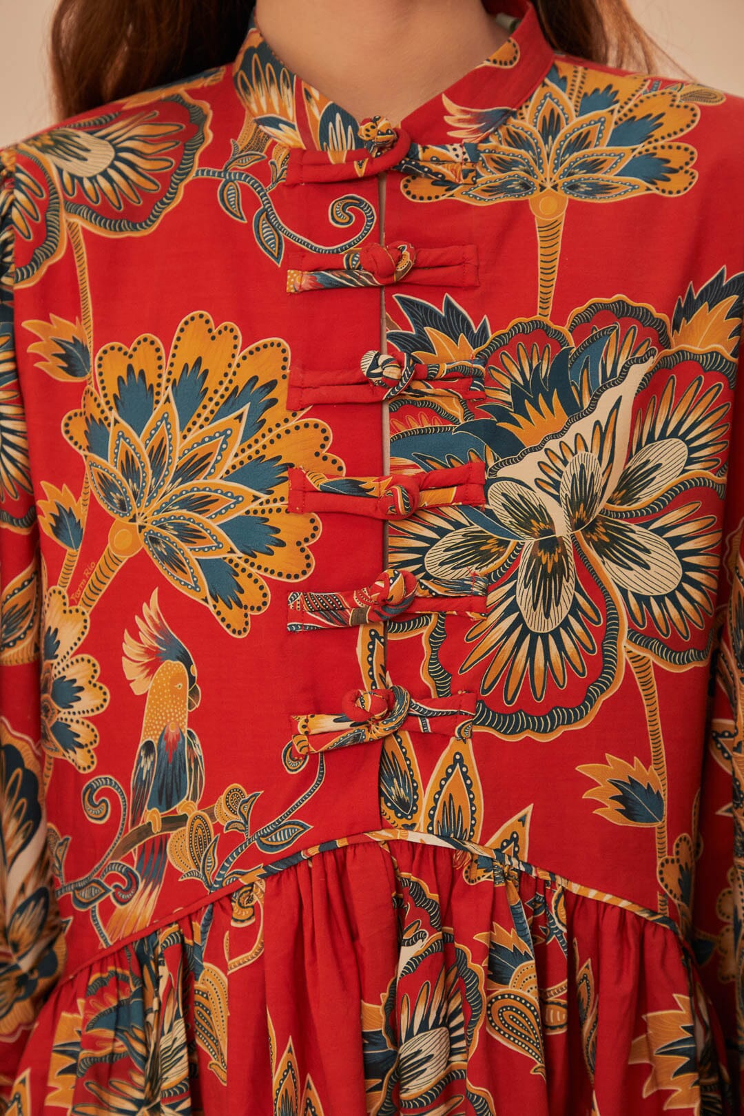 Robe mini à manches longues et imprimé floral rouge