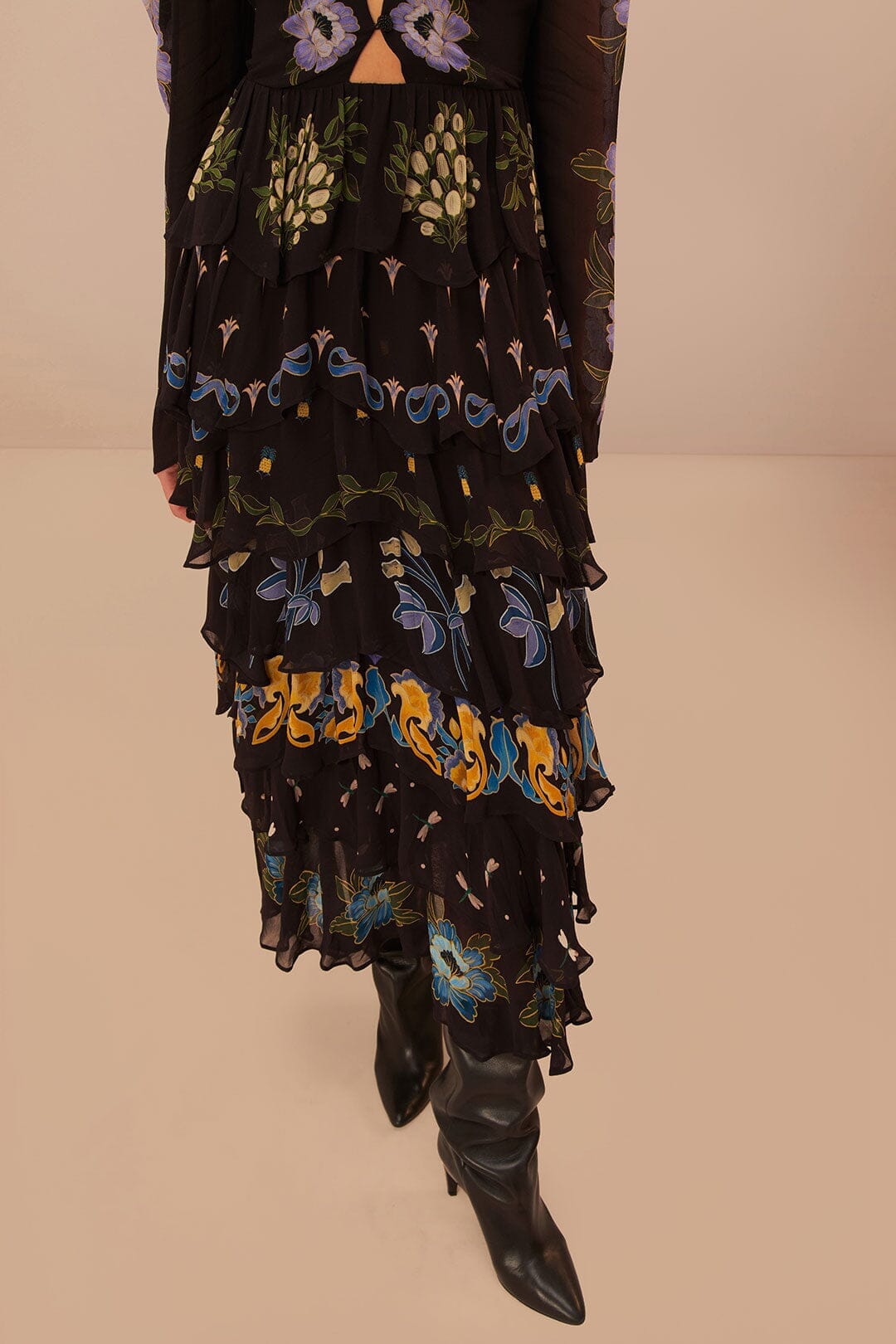 Black Winter Garden Ruffle Maxi Dress FARM Rio Black Winter Garden Ruffle Maxi Dress FARM Rio