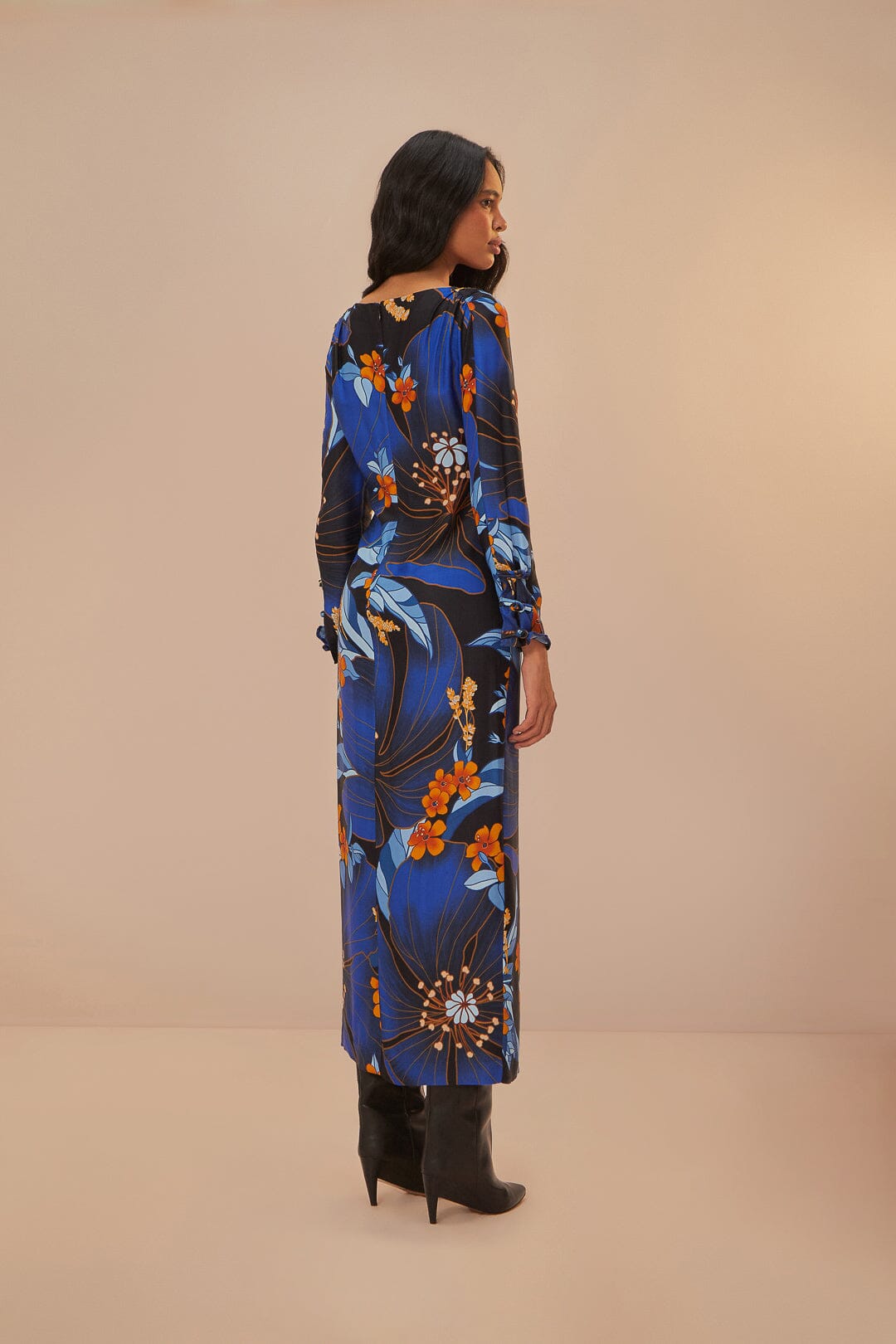 Black Pietra Floral LENZING™ ECOVERO™ Viscose Midi Dress