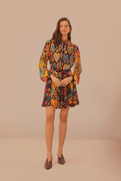 knee length dresses for ladies Black Hearts Ikat Mini Dress – FARM Rio