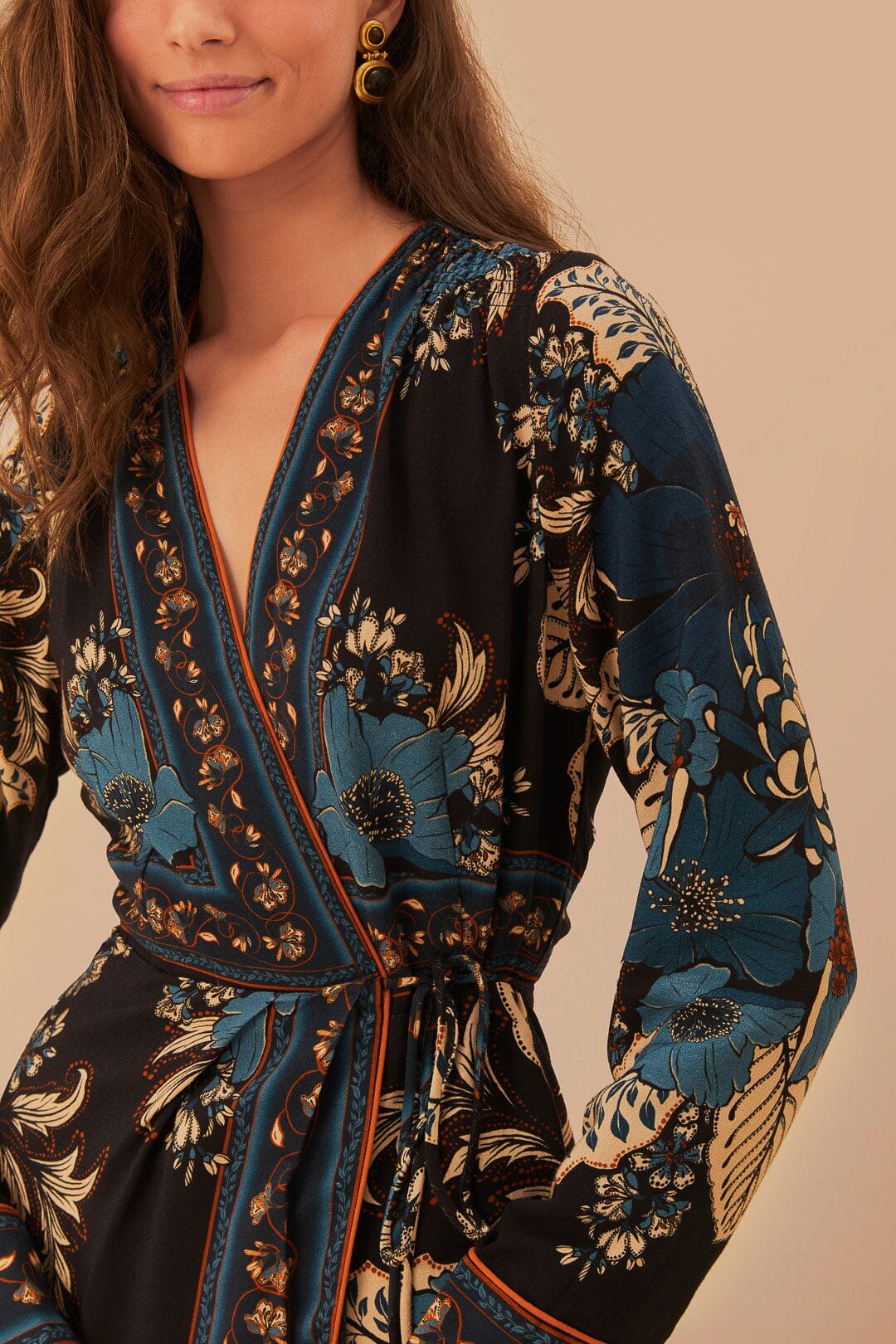 Black Blossom Tapestry LENZING ECOVERO Viscose Midi Wrap Dress FARM Rio Black Blossom Tapestry LENZING ECOVERO Viscose Midi Wrap Dress FARM Rio